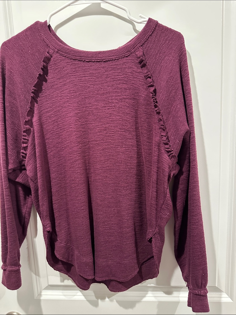 Pilcro Plum Ruffle-Trim Pullover Sweatshirt